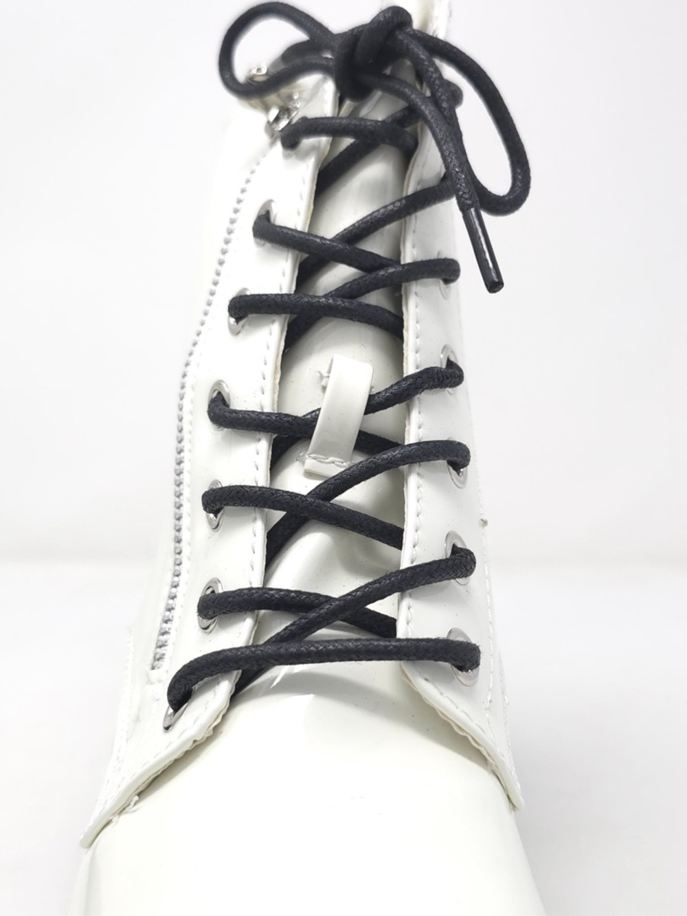 Combat Boots Chunky Heel Lace Up Side Zipper Faux Leather White Pat Ankle Boot - Picture 8 of 12